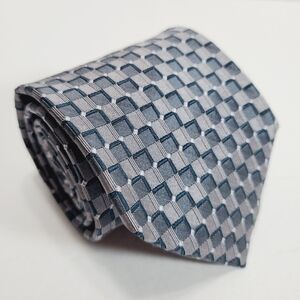 Bellini Gray Geometric Pattern Men's Silk Neck Tie Jacquard Fabric Italian